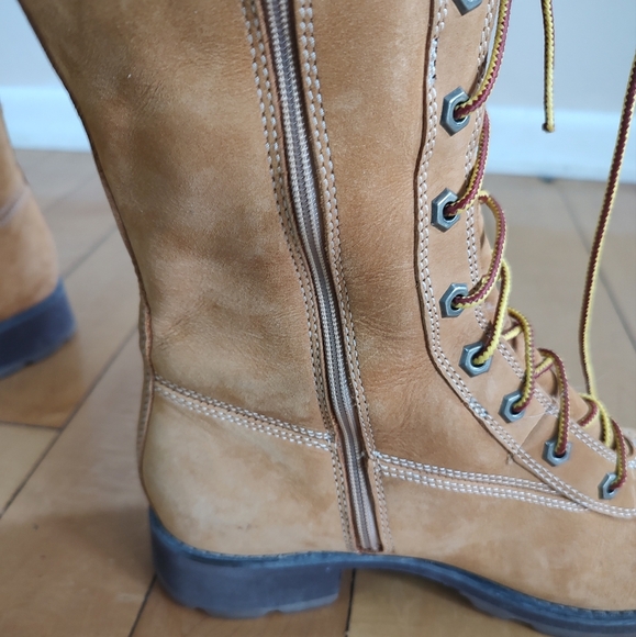 Timberland Women's Tan Lace-Up Construction Style Knee High Boots - Picture 5 of 14